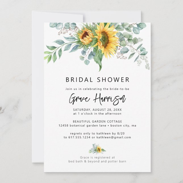 Rustic Sunflower Eucalyptus Bridal Shower Invitation (Front)
