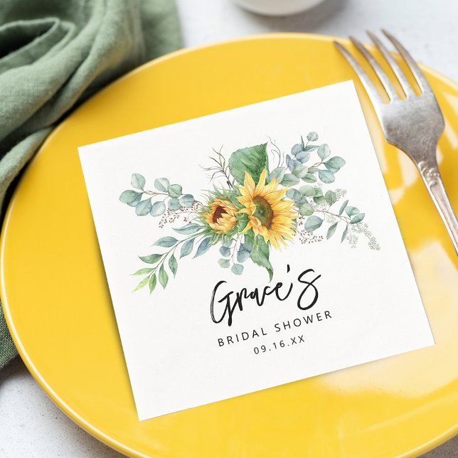 Rustic Sunflower Eucalyptus Bridal Shower Paper Napkin (Rustic Sunflower Eucalyptus Bridal Shower Paper Napkins)
