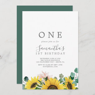 Rustic Sunflower Eucalyptus First Birthday Party Invitation