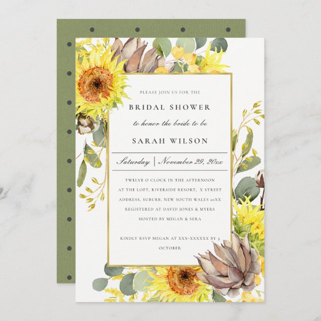 RUSTIC SUNFLOWER EUCALYPTUS FLORAL BRIDAL SHOWER INVITATION (Front/Back)