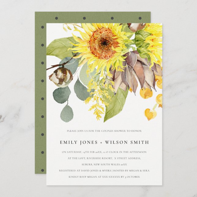 RUSTIC SUNFLOWER EUCALYPTUS FLORAL COUPLES SHOWER INVITATION (Front/Back)