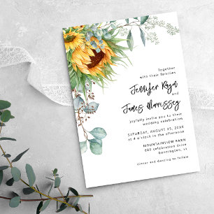 Rustic Sunflower Eucalyptus Floral Wedding Invitation