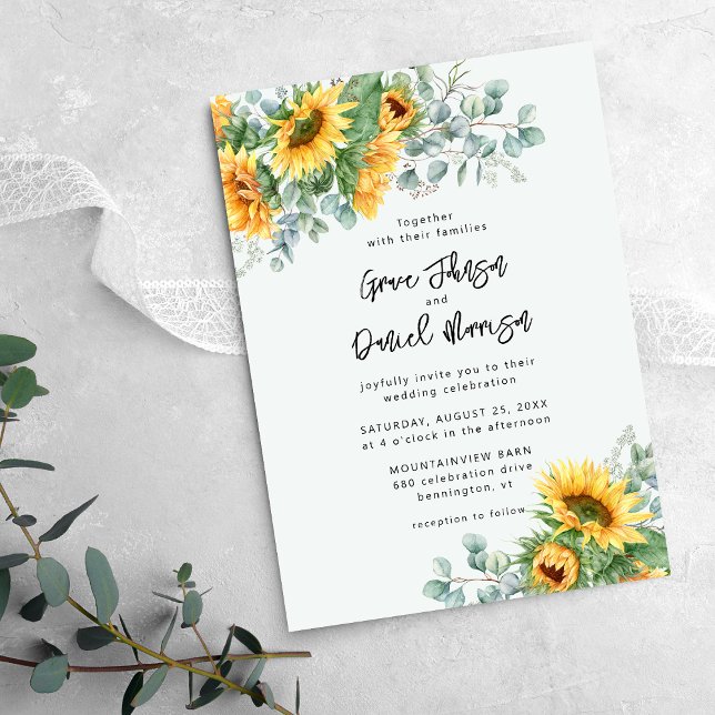 Rustic Sunflower Eucalyptus Floral Wedding Invitation (Creator Uploaded)