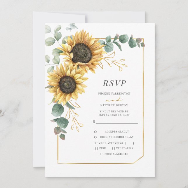 Rustic Sunflower Eucalyptus Geometric RSVP Card (Front)
