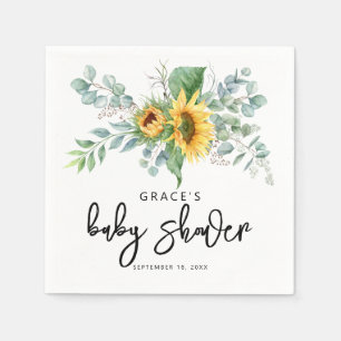 Rustic Sunflower Eucalyptus Greenery Baby Shower Napkin