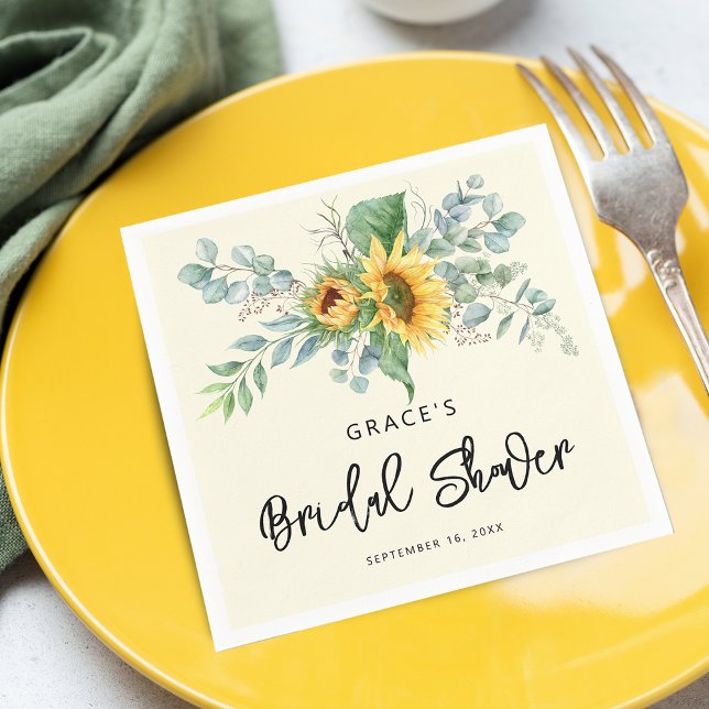 Rustic Sunflower Eucalyptus Greenery Bridal Shower Napkin (Rustic Sunflower Eucalyptus Greenery Bridal Shower Napkins)