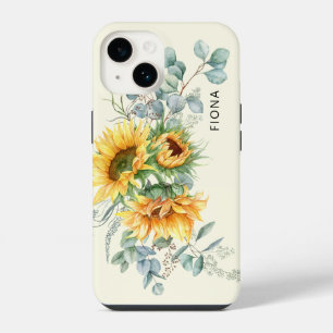 Rustic Sunflower Eucalyptus Greenery Personalised iPhone 14 Case
