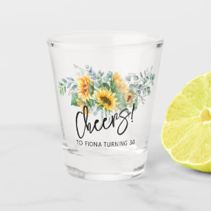 Rustic Sunflower Eucalyptus Greenery Personalised Shot Glass