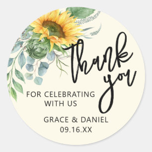 Rustic Sunflower Eucalyptus Greenery Thank You Classic Round Sticker