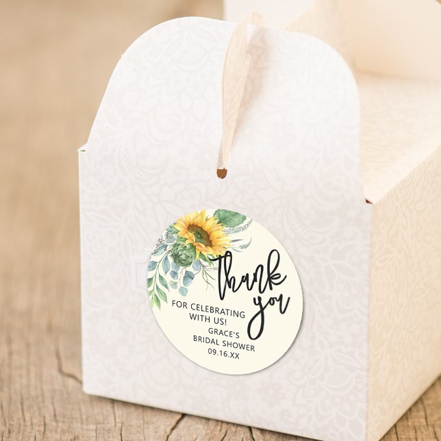 Rustic Sunflower Eucalyptus Greenery Thank You Classic Round Sticker (Rustic Sunflower Eucalyptus Greenery Thank You Classic Round Sticker)