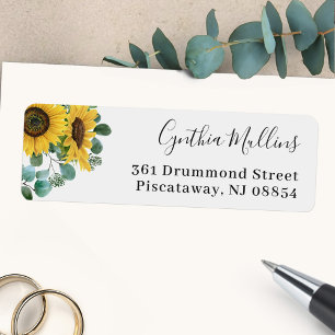 Rustic Sunflower Eucalyptus Leaves Return Address Label