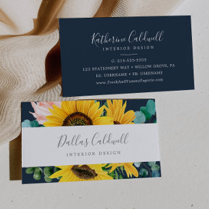 Rustic Sunflower Eucalyptus   Navy Business Card