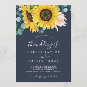 Rustic Sunflower Eucalyptus   Navy The Wedding Of Invitation