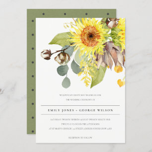 RUSTIC SUNFLOWER EUCALYPTUS PINE FLORAL WEDDING INVITATION
