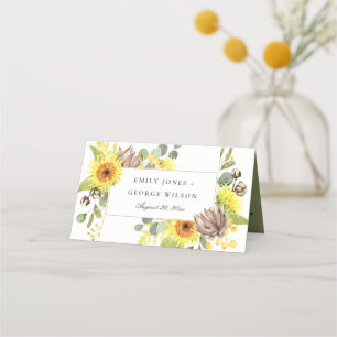 RUSTIC SUNFLOWER EUCALYPTUS PINE FLORAL WEDDING PLACE CARD