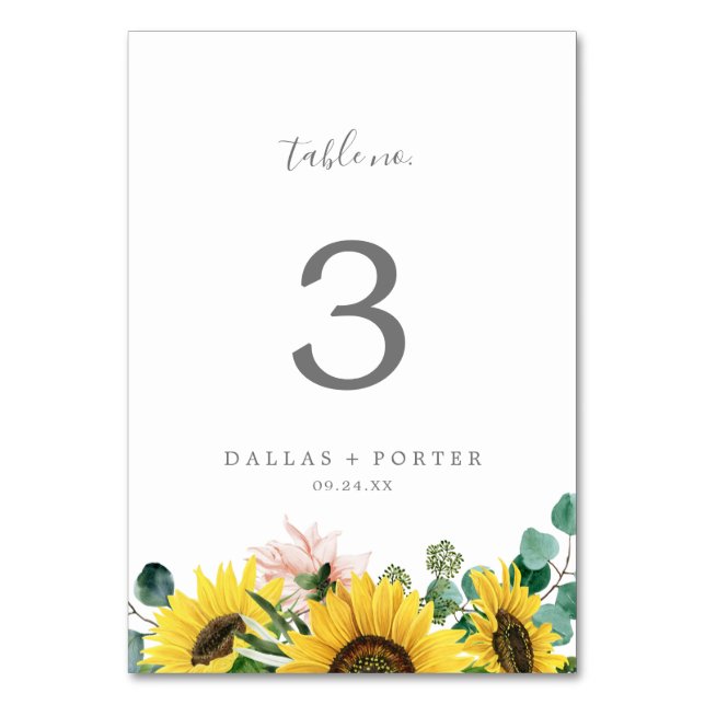 Rustic Sunflower Eucalyptus Table Number (Front)