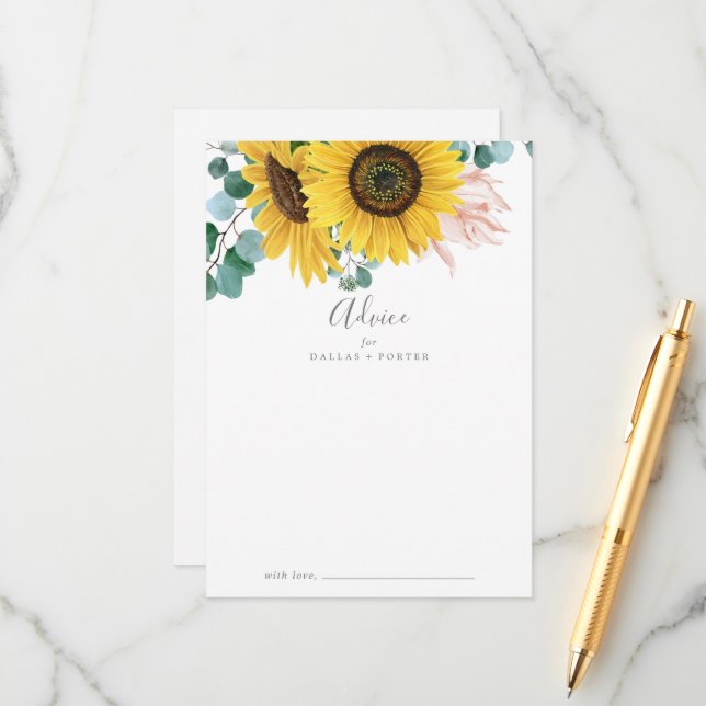 Rustic Sunflower Eucalyptus Wedding Advice Card (Front/Back In Situ)