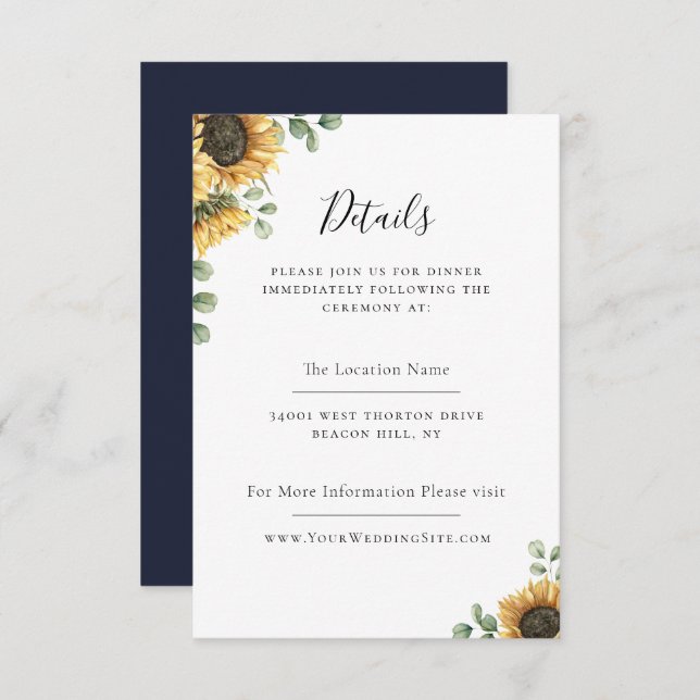 Rustic Sunflower Eucalyptus Wedding Details Invitation (Front/Back)