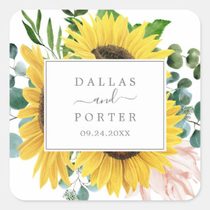 Rustic Sunflower Eucalyptus Wedding Envelope Seals