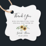 Rustic Sunflower Eucalyptus Wedding Favour Tags<br><div class="desc">Elegant watercolor floral bouquet of sunflowers and eucalyptus,  wedding thank you favour tags. Back of tag features solid navy blue colour.</div>