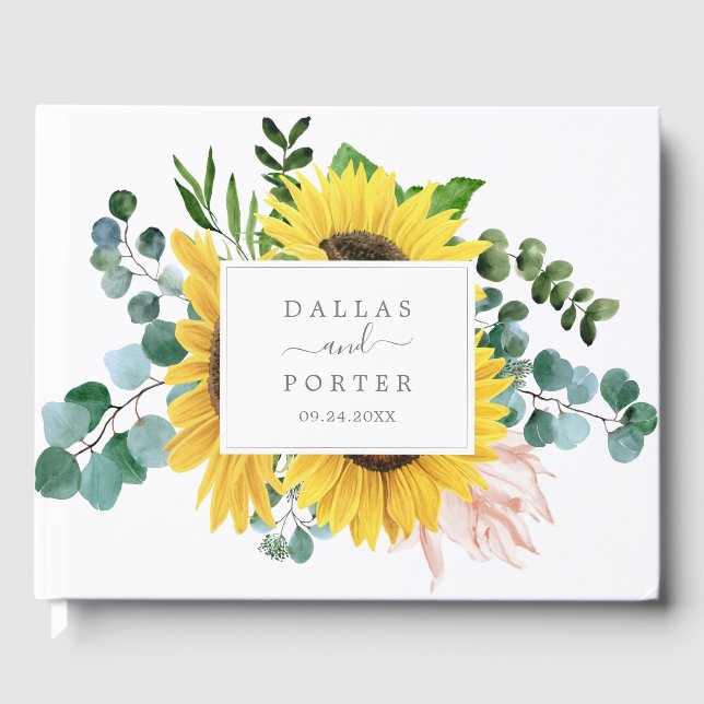Rustic Sunflower Eucalyptus Wedding Guest Book (Front)