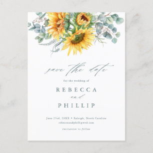 Rustic Sunflower Eucalyptus Wedding Save The Date Announcement Postcard