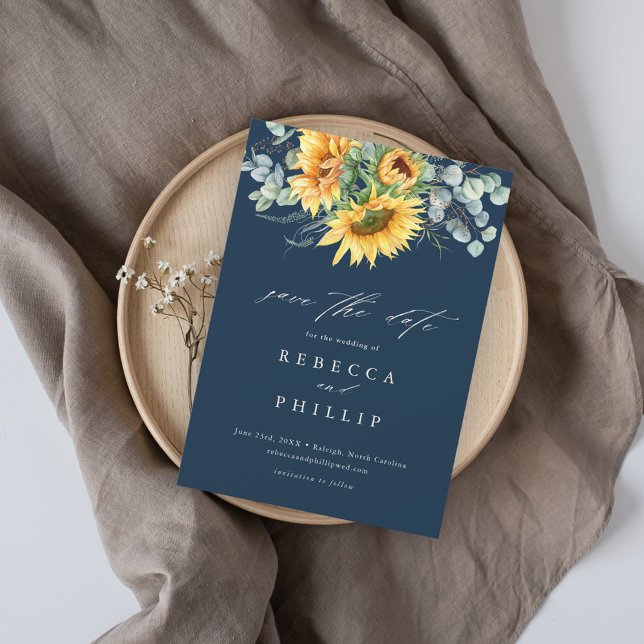 Rustic Sunflower Eucalyptus Wedding Save The Date Magnetic Invitation (Creator Uploaded)