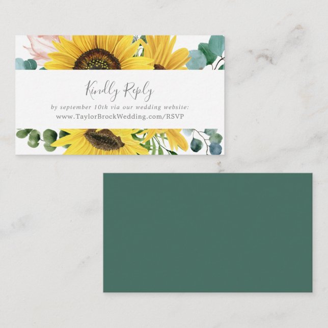 Rustic Sunflower Eucalyptus Wedding Website RSVP Enclosure Card (Front/Back)