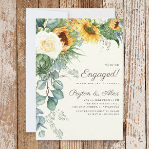Rustic Sunflower Eucalyptus White Roses Engagement Invitation