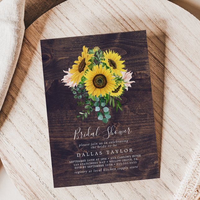 Rustic Sunflower Eucalyptus | Wood Bridal Shower Invitation (Creator Uploaded)