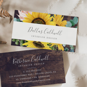 Rustic Sunflower Eucalyptus Wood Business Card