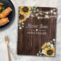 Rustic Sunflower Eucalyptus Wood Recipe Cookbook