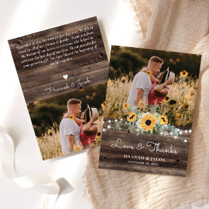 Rustic Sunflower Eucalyptus Wood Wedding Thank You Card