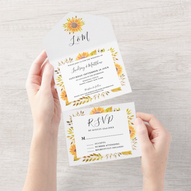 Rustic Sunflower Fall Wedding All In One Invitation (Tearaway)