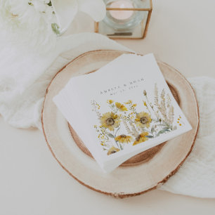 Rustic Sunflower Fall Wedding Cocktail Napkins