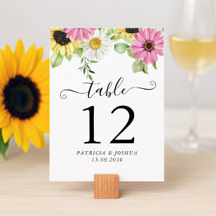 Rustic Sunflower Fall Wedding Table Number Card