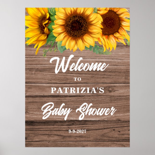 Rustic Sunflower Fall Welcome Baby Shower  Poster (Front)