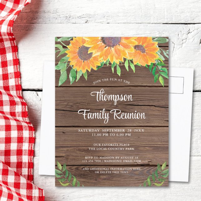Rustic Sunflower Family Reunion Invitation Postcard (Creator Uploaded)