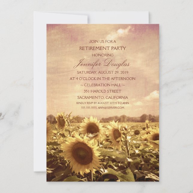 Rustic Sunflower Field Floral Retirement Party Invitation (Front)