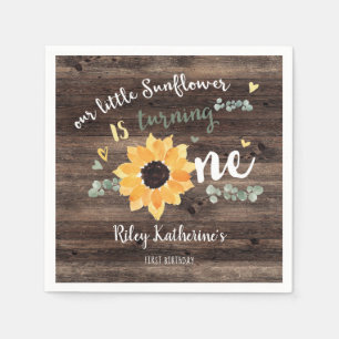 Rustic Sunflower First Birthday Party Napkins