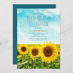 Rustic Sunflower Floral 100th Birthday Party Invitation