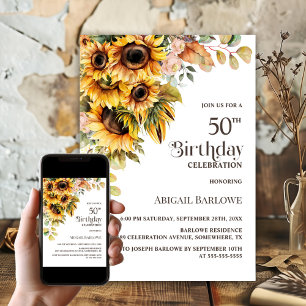 Rustic Sunflower Floral 50th Birthday Party Invitation