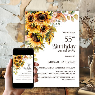 Rustic Sunflower Floral 55th Birthday Party Invitation