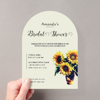 Rustic Sunflower Floral Arch Bridal Shower   Acrylic Invitations