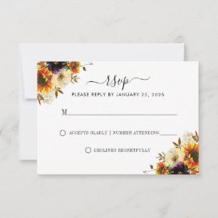 Rustic Sunflower Floral Autumn Fall Wedding RSVP Card