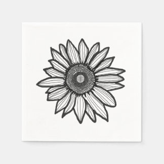 Rustic Sunflower Floral Black & White Napkin