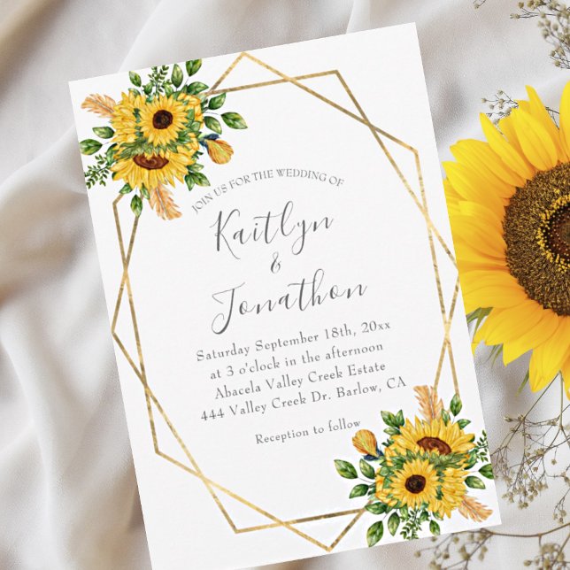 Rustic Sunflower Floral Geometric Wedding  Invitation (Creator Uploaded)