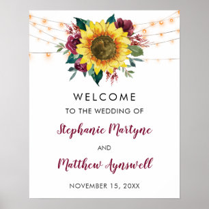 Rustic Sunflower Floral Lights Wedding Poster