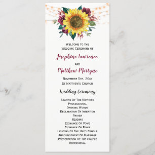 Rustic Sunflower Floral Lights Wedding Program