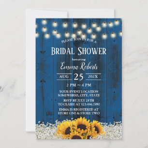 Rustic Sunflower Floral Navy Barn Bridal Shower Invitation
